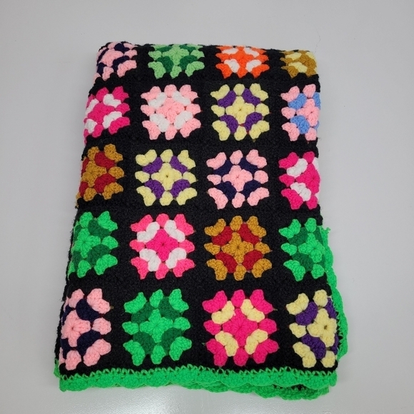 Vintage Handmade Crochet Granny Square Afghan Throw Blanket 50by39 - Picture 5 of 12